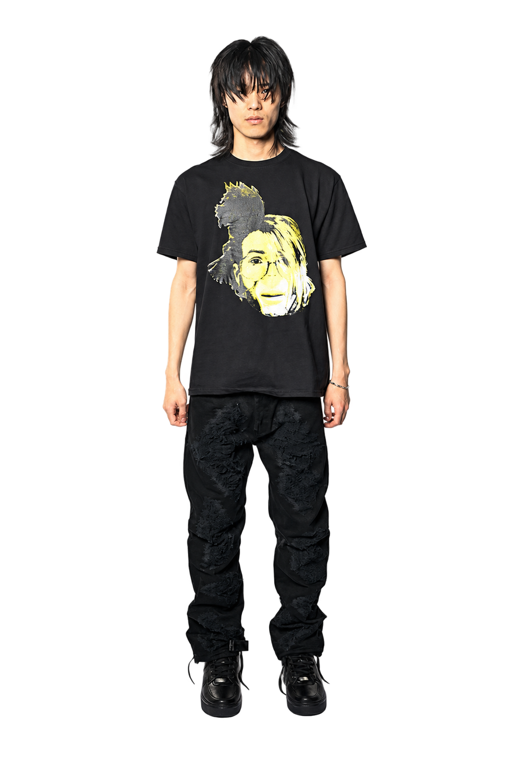 Model wearing the yellow Artist T-shirt